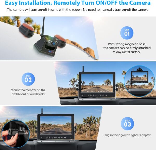 4 Magnetic Solar Wireless Backup Camera HD1080P 9" Loop Recording Monitor, Quad RV Rearview Backup Cameras Wireless System for Trailer RV Trucks, Built-in 9600mAh Solar Battery, BL904