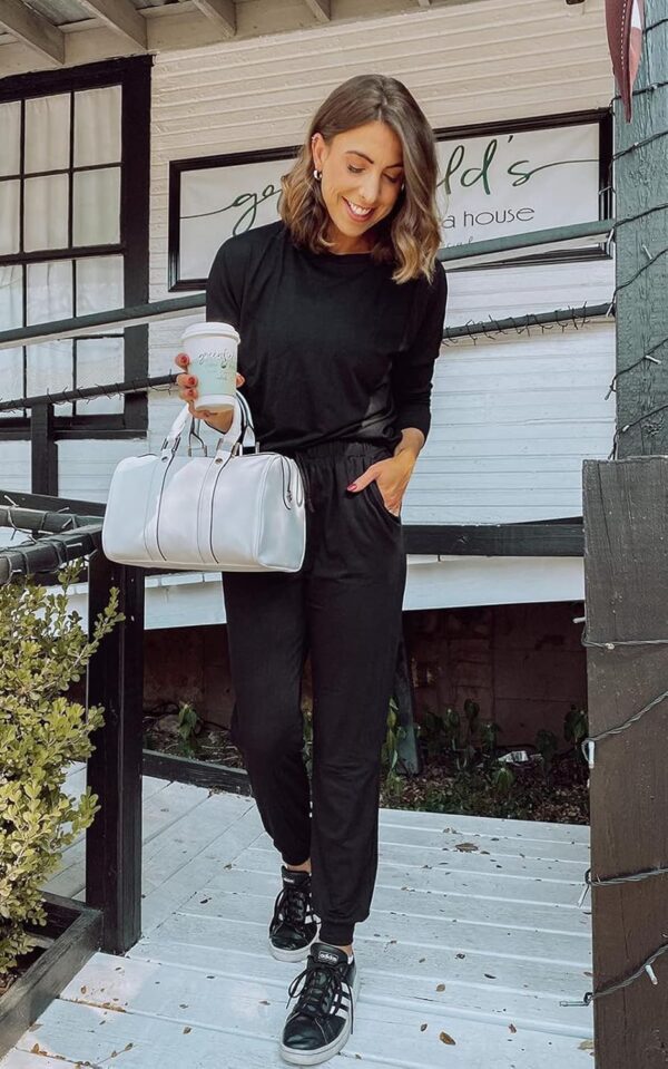 PRETTYGARDEN Women's Fall 2 Piece Lounge Outfit Long Sleeve Crewneck Pullover Tops High Waisted Pants Set Tracksuit