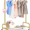 SLEEPING LAMB Kids Dress Up Rack with Wheels, Metal Small Kids Clothing Rack for Hanging Clothes with Bottom Shelf, Baby Dress Up Storage Wardrobe for Little Girls,Toddler, Gold