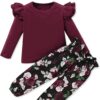 SANMIO Toddler Girl Clothes Outfits Cute Ruffle Sleeve Shirt Floral Pant+Headband 3Pcs Baby Girl Clothing Set 1-6T
