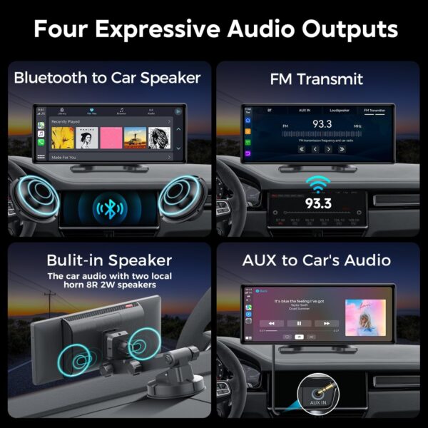 10.26" Wireless Apple Carplay Screen for Car, Secure Strong Bracket, Portable Apple CarPlay& Android Auto Car Stereo with GPS Navigation, Bluetooth, Mirror Link, Voice Control,Fits All Vehicles