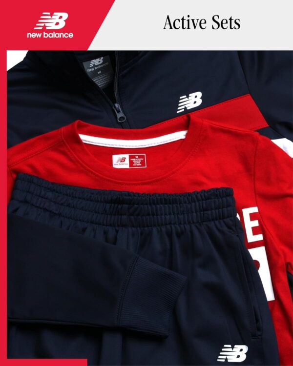 New Balance Boys' Sweatsuit Set - 3 Piece Zip Up Jacket, Graphic Tee, and Jogger Pants - Boys Activewear Tricot Jogset (4-12)