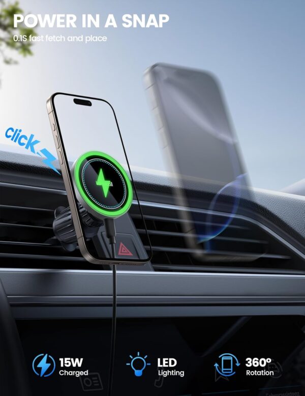 Lamicall for Mag Safe Car Mount Charger - [2025 Ultra Magnet] 15W Wireless Car Phone Holder Charger - HandsFree Magnetic Phone Holders for Your Car Vent for iPhone 16 15 14 13 Pro Max Silver