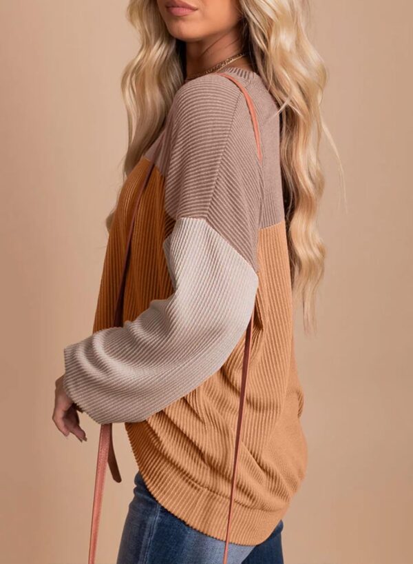 Dokotoo Womens Fashion 2025 Color Block Long Sleeve Crewneck Knitted Casual Loose Pullover Shirts Tops
