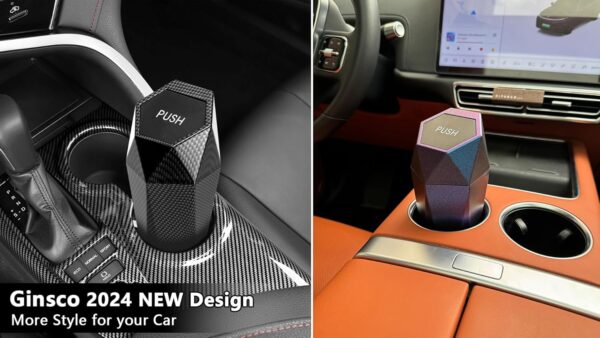 Ginsco Car Trash Can with Lid, 2 Pack Mini Car Cup Holder Trash Can, Car Garbage Can Car Accessories for Interior, Leakproof Small Car Trash Can, Mini Trash Can for Car, Home, Office (Iridescent Blue)