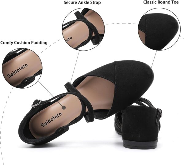 Saidoteto Women's Ankle Strap Flats - Comfortable Round Toe Dress Shoes with Adjustable Buckle, Criss-Cross Design for Work, Wedding, Office & Casual