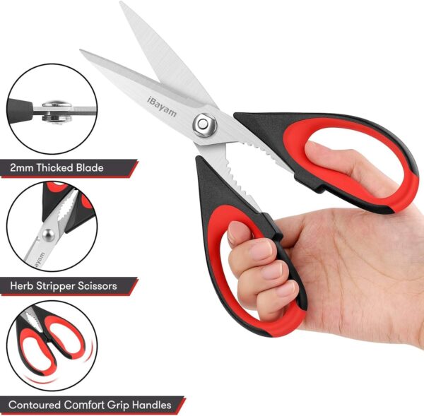 iBayam Kitchen Scissors All Purpose Heavy Duty, Kitchen Utensils Set, Stainless Steel Cooking Utensils Gadgets, Meat Poultry Food Shears Dishwasher Safe Utility Tools Home Gift, with Protective Sheath