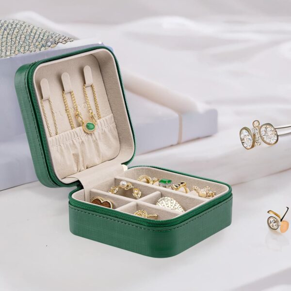 Vlando Small Travel Jewelry Box Organizer Display Case for Girls Women Gift Rings Earrings Necklaces Storage, Dark Green