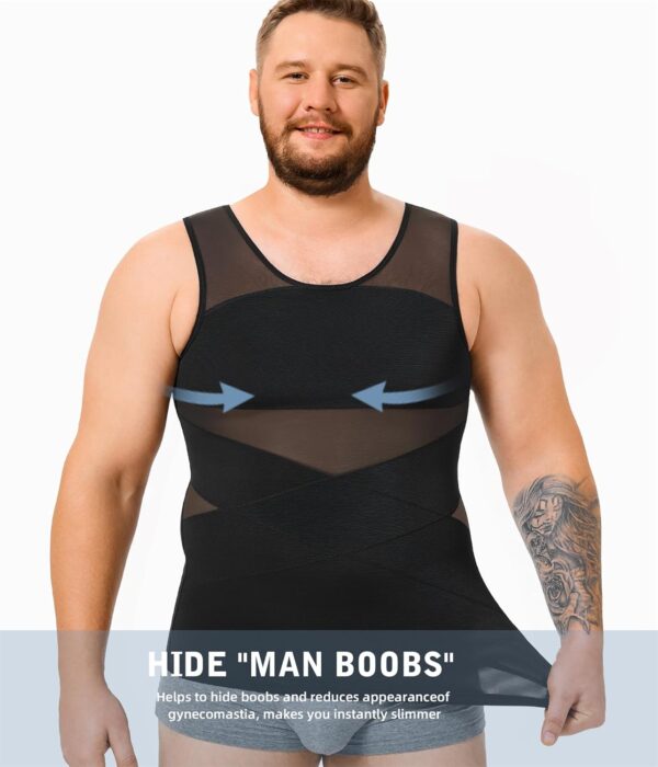TAILONG Mens Compression Shirt Body Shaper Slimming Shirt Plus Size Gynecomastia Compression Tank Top