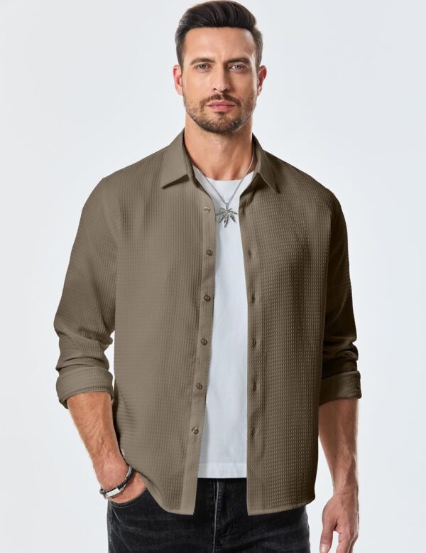 JMIERR Mens Shirt Waffle Button Down Shirts Long Sleeve Casual Work Dress Shirt