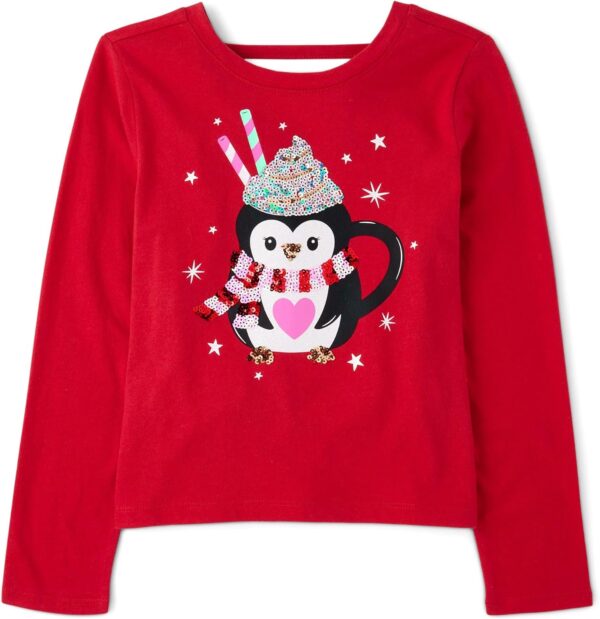 The Children's Place Girls' Long Sleeve Graphic Top with Back Detail
