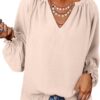 Dokotoo Womens Blouses Fashion Long Sleeve Shirts V Neck Business Casual Tops Spring Summer Outfits 2025
