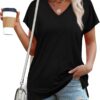 WIHOLL Womens Tops Basic Summer V Neck T Shirts Short Sleeve Dressy Casual Loose Fit Cute Tee Clothes Trendy Fashion Outfits