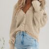 PRETTYGARDEN Women's Chunky Knit Open Front Sweater Long Sleeve Button Loose Short Cardigan Outerwear Coats