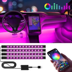 Winzwon Car Accessories for Women Mens Valentines Day Gifts for Him Her Led Lights for Car Decor APP Control Inside with USB Port, Music Sync Color Change Lights for Jeep Truck, 12V