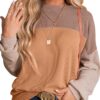 Dokotoo Womens Fashion 2025 Color Block Long Sleeve Crewneck Knitted Casual Loose Pullover Shirts Tops