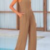 PRETTYGARDEN Womens Summer Jumpsuits Dressy Casual One Piece Outfits Sleeveless Mock Neck Wide Leg Pants Rompers with Pockets