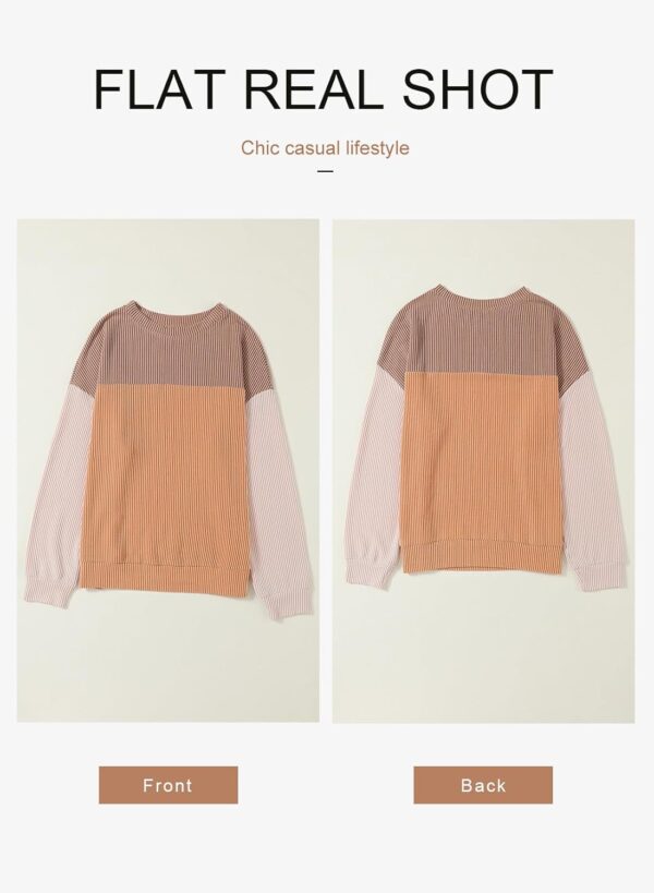 Dokotoo Womens Fashion 2025 Color Block Long Sleeve Crewneck Knitted Casual Loose Pullover Shirts Tops