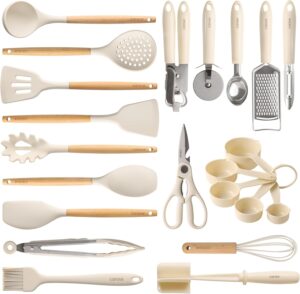 Carote 22pcs Silicone Cooking Utensils Set, 446°F Heat Resistant Kitchen Utensils Gadgets Set, Spatula, Turner, Whisk, Tongs
