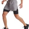 Surenow Mens 2 in 1 Running Shorts Quick Dry Athletic Shorts with Liner, Workout Shorts with Zip Pockets and Towel Loop