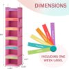 6-Shelf Weekly Hanging Closet Organizer, Weekly Clothes Organizers for Kids with 2 Side Pockets, Pink