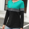 Women's Long Sleeve Shirts Zipper Color Block V Neck Tunic Tops Casual Blouse