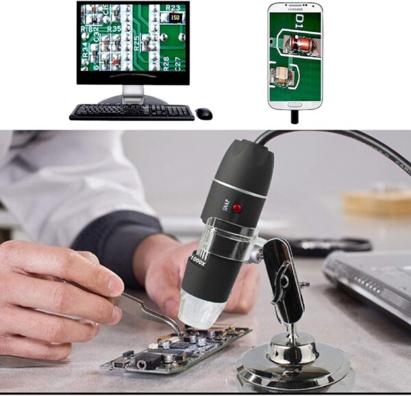 USB Digital Microscope 40X to 1000X, 8 LED Magnification Endoscope Camera with Carrying Case & Metal Stand, Compatible for Android Windows 7 8 10 11 Linux Mac