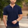 COOFANDY Men's Zipper Polo Shirts Short Sleeve Ribbed Knit Polo T Shirts Fashion Casual Golf Shirts