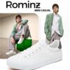 Rominz Mens White Canvas Shoes Fashion Low Top Canvas Sneakers Casual Tennis Shoes Lace-Up Walking Shoes for Men