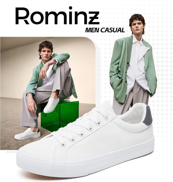 Rominz Mens White Canvas Shoes Fashion Low Top Canvas Sneakers Casual Tennis Shoes Lace-Up Walking Shoes for Men