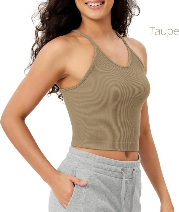ODODOS Women's Crop 3-Pack Seamless Rib-Knit Camisole Crop Tank Tops