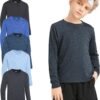 5 Pack Boys&Girls Athletic Quick Dry Long Sleeve Youth Performance Activewear T-Shirt for Kids