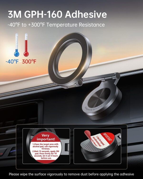 SYNCWIRE for MagSafe Car Mount - [360° Rotation] Magnetic Phone Holder for Car, Adjustable Metal Arm, Ultra Magnet, Car Magnet Phone Mount for Dashboard, Fit for iPhone 16 15 14 13 Pro Max &All Phones