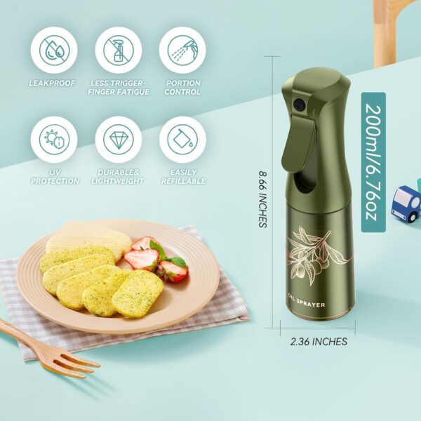 Oil Sprayer for Cooking - 180ml Glass Oil Spray Bottle - Continuous Olive Oil Sprayer with Portion Control - Cooking Gadgets - Kitchen Gadgets for Air Fryer, Salad, Baking, BBQ