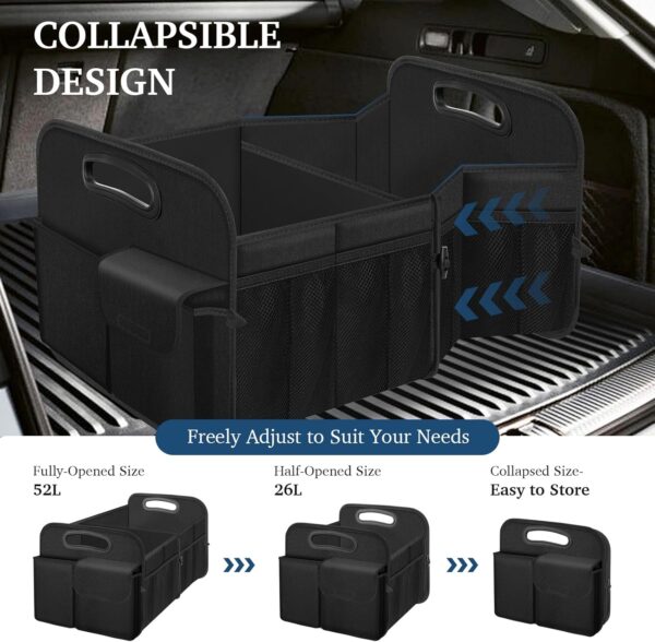 Femuar Car Trunk Organizer, Car Storage Organizer with Large Capacity Waterproof Collapsible Trunk Organizer for Car Suv/Jeep/Sedan (Black, Standard)