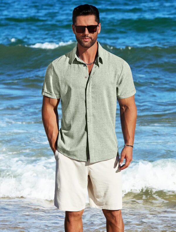 MAPICK Men's Linen Shirts Short Sleeve Button Down Casual Shirt Business Dress Clothing Beach Fashion Summer Tops