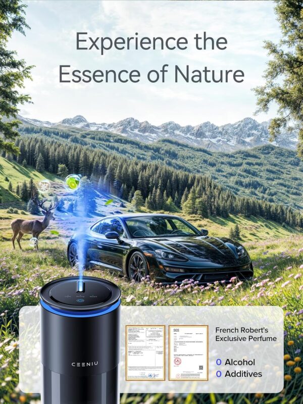 Ceeniu Smart Car Air Freshener, Enhanced Fountain Spray Nozzle, Ultrasonic Mist, Auto On/Off, Adjustable Mode, Long-Lasting Battery, Ambient Light, Cologne Scent Fragrance, 2025 Upgrade CF12 Diffuser