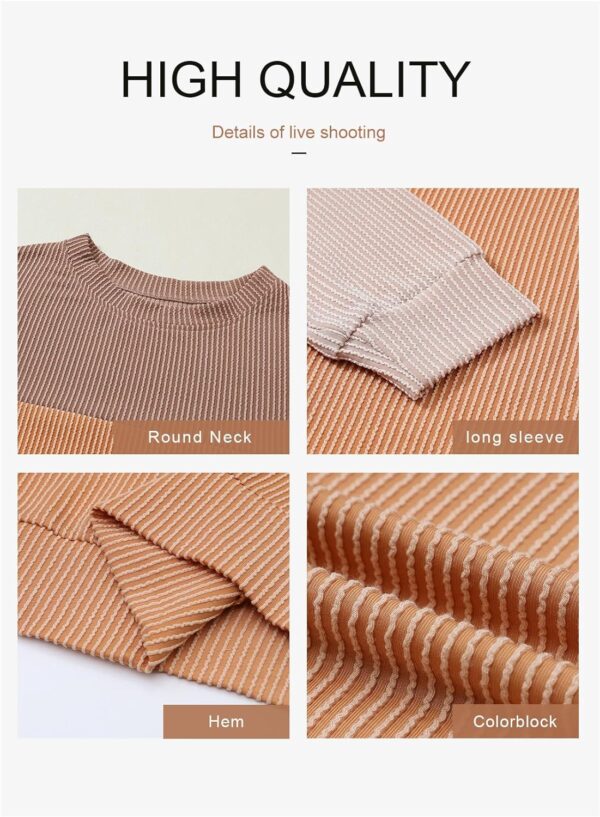 Dokotoo Womens Fashion 2025 Color Block Long Sleeve Crewneck Knitted Casual Loose Pullover Shirts Tops