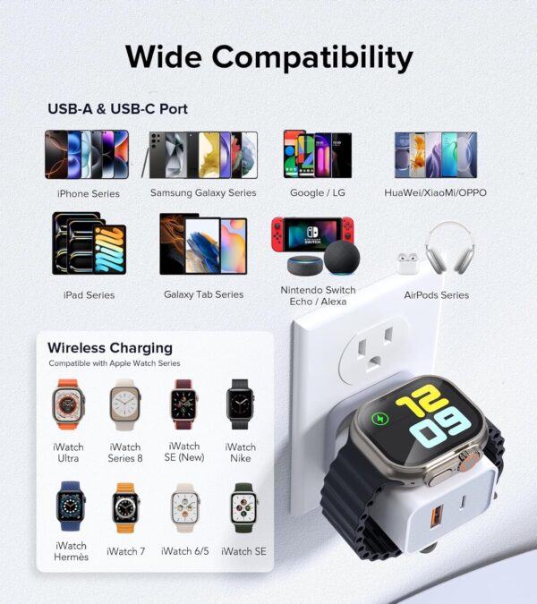 2024 Upgraded for Apple Watch Charger, 20W Dual Port USB C Wall Charger Plug Fast Charging Block for iPhone, Travel Charger Compatible with Apple Watch iPhone AirPods iPad