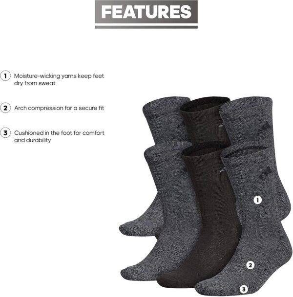 adidas Men's Athletic Cushioned Crew Socks with arch compression for a secure fit (6-Pair)