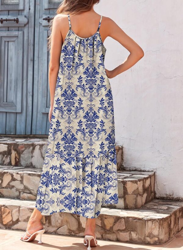 Dokotoo Women Summer Dresses 2025 Spaghetti Strap Scoop Neck Smocked Ruffle Flowy Boho Maxi Dress