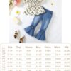 Kucnuzki Toddler Kids Girls Clothes Short Sleeve Shirt Top Flare Denim Jeans 2 Piece Outfits For Girls Cute Clothing Set