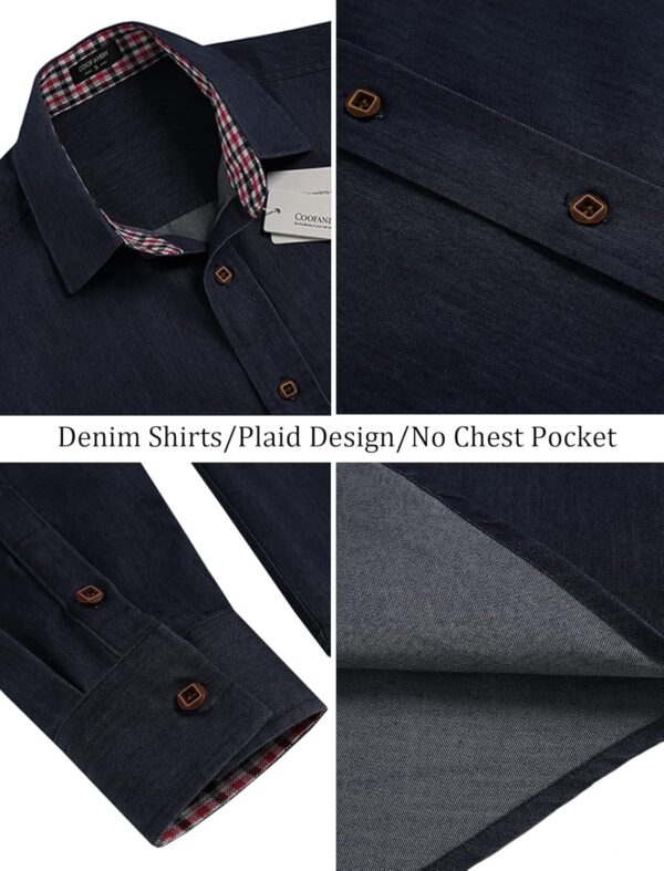 COOFANDY Men's Casual Dress Shirt Button Down Shirts Long-Sleeve Plaid Collar Denim Work Shirt