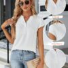 Blooming Jelly Women's Dressy Casual Tops Business Work Blouses White Button Down Shirts Cap Sleeve V Neck Tshirt