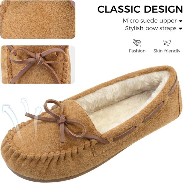 Vonair Women's Moccasin Slippers Micro Suede Warm Faux Fur Pile Lined Lace-Up Cozy Bow Indoor & Outdoor Moccasins Slip On Loafers Shoes for Women
