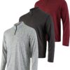 Real Essentials 3 Pack: Men's Dry-Fit Active Quarter Zip Long Sleeve Athletic Performance Pullover (Available In Big & Tall)