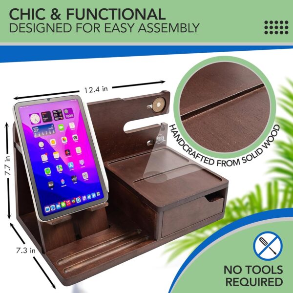 Nightstand Organizer- Brown Desk Organizer for Cellphone, Tablet, Watches, Sunglasses & Accessories Makes Ideal Gifts for Men, Father, Dad or Son