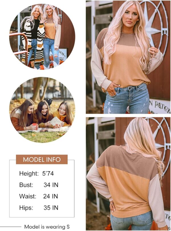 Dokotoo Womens Fashion 2025 Color Block Long Sleeve Crewneck Knitted Casual Loose Pullover Shirts Tops