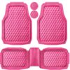 CAR PASS Heavy Duty Rubber Pink Car Floor Mats, Deep Dish All-Weather Full Set Durable Anti-Slip 3D Rhombus Waterproof Trim to Fit Liner Universal Fit Automotive,Sedan,SUV,Truck, 3 Pcs Hot Pink