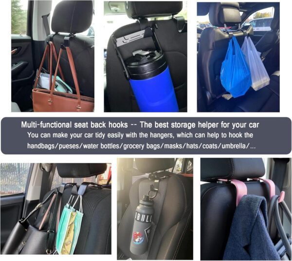 Amooca Car Seat Headrest Hook 4 Pack Hanger Storage Organizer Universal for Handbag Purse Coat fit Universal Vehicle Car Black S Type